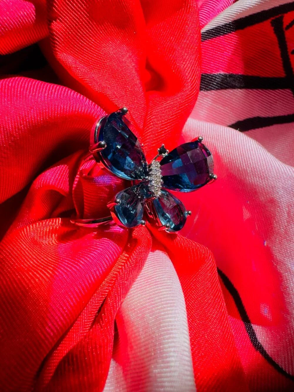 Blue Swarovski Element Crystal Butterfly Scarf Ring 2-in-1